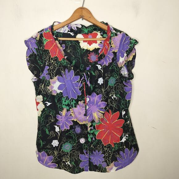 Tahari Floral Sleeveless Button Down Top - Picture 1 of 9